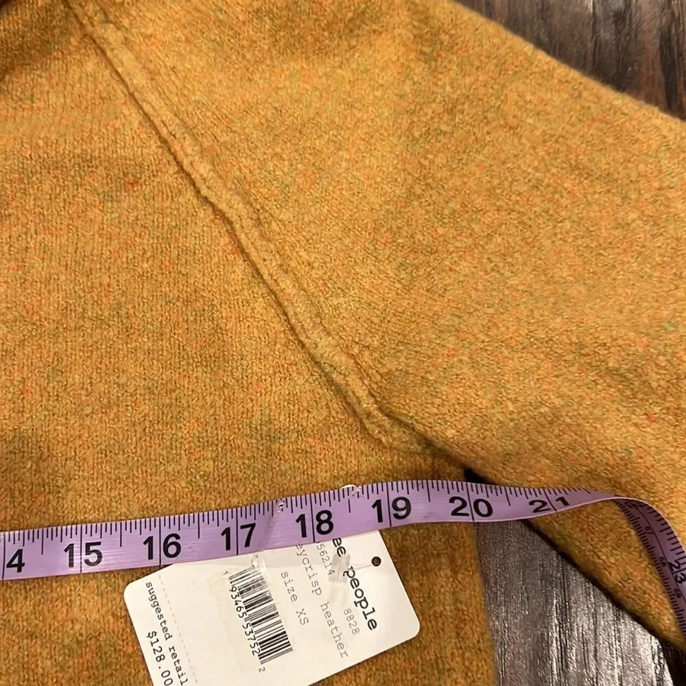 Free People Echo Beach Pullover XS mustard orange-yellow sweater Off-Shoulder - Picture 8 of 12